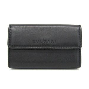 Bvlgari Four-fold Mini Wallet Men,Women Leather Coin Purse/coin Case Black